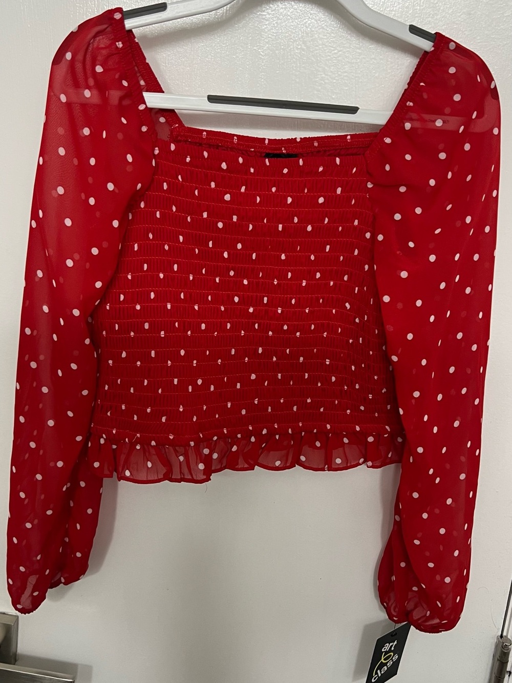 Cat & Jack Red Polka Dot Smocked Peasant Top
